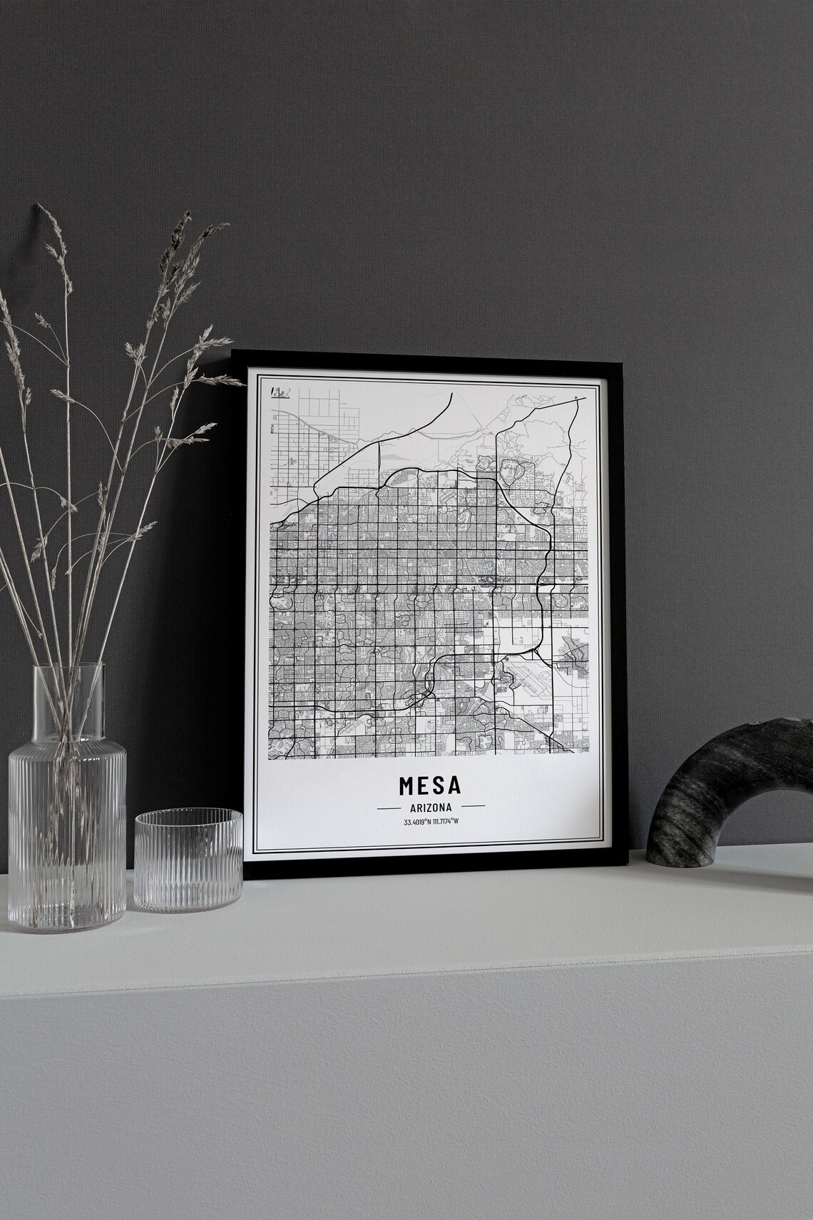 Mesa Arizona Street Map Black and White Minimalist City Poster - Image 3