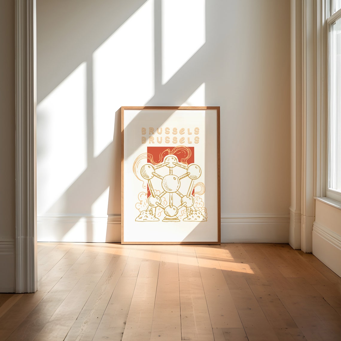 Brussels Atomium Belgium Gold Line Illustration Landmark Poster Art - Image 2