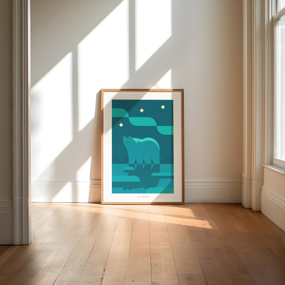 Alaska Geometric Bear Night Sky Minimalist Wildlife Art Poster - Image 3