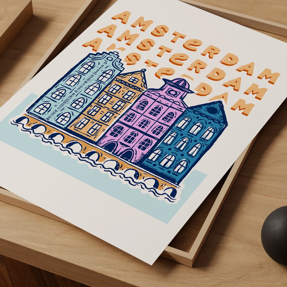 Amsterdam Canal Houses Colorful Hand Drawn Landmark Travel Poster - Image 4