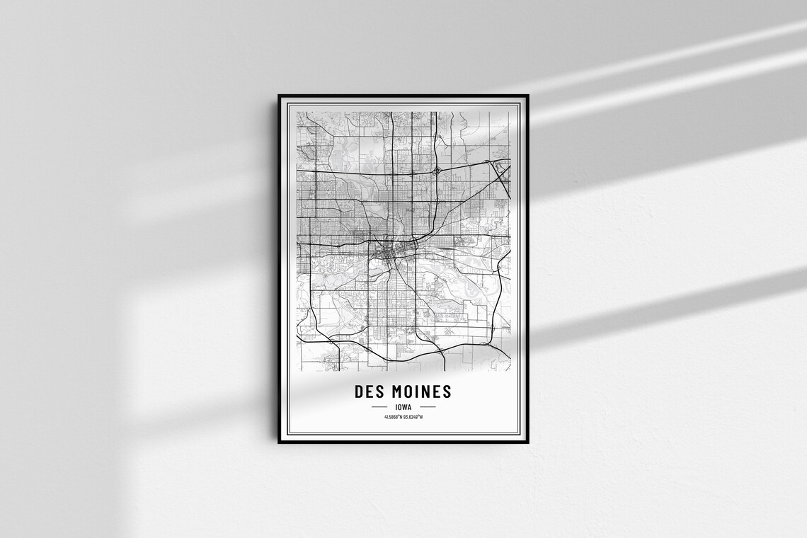 Des Moines Iowa City Map Minimalist Street Line Art Wall Poster - Image 5