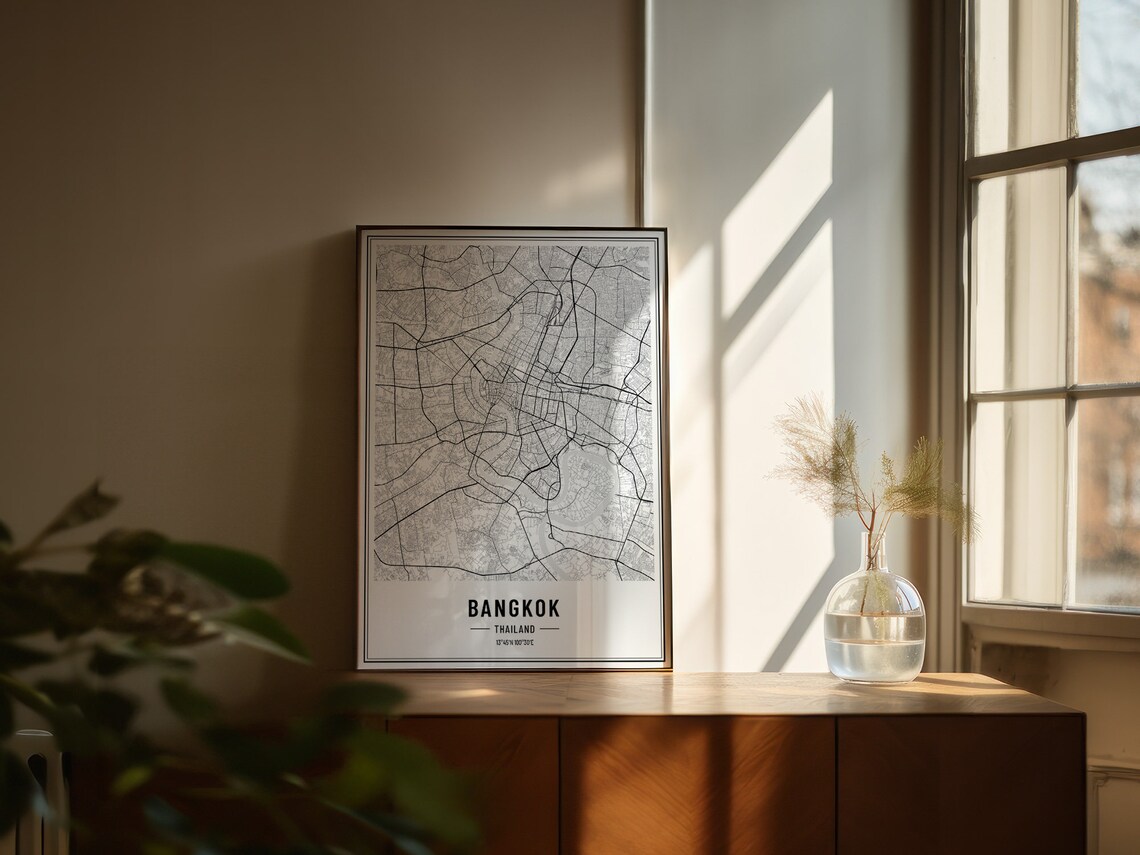 Bangkok Thailand Street Map Black and White Minimalist City Poster - Image 5