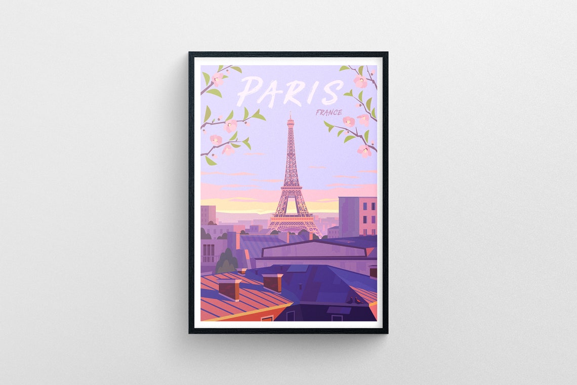 Paris Eiffel Tower France Cherry Blossom Sunset Rooftops Poster - Image 5