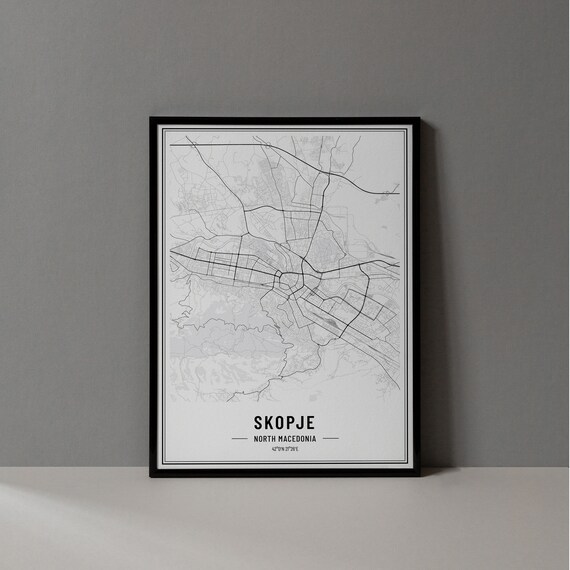 Skopje North Macedonia Minimalist City Street Map Art Poster