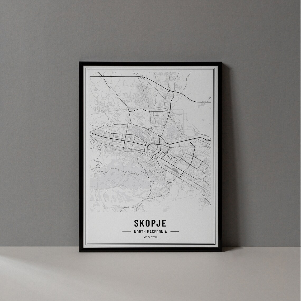 Skopje North Macedonia Minimalist City Street Map Art Poster
