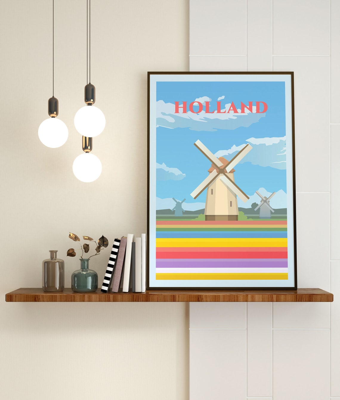 Holland Netherlands Windmills Rainbow Tulip Fields Art Poster - Image 3