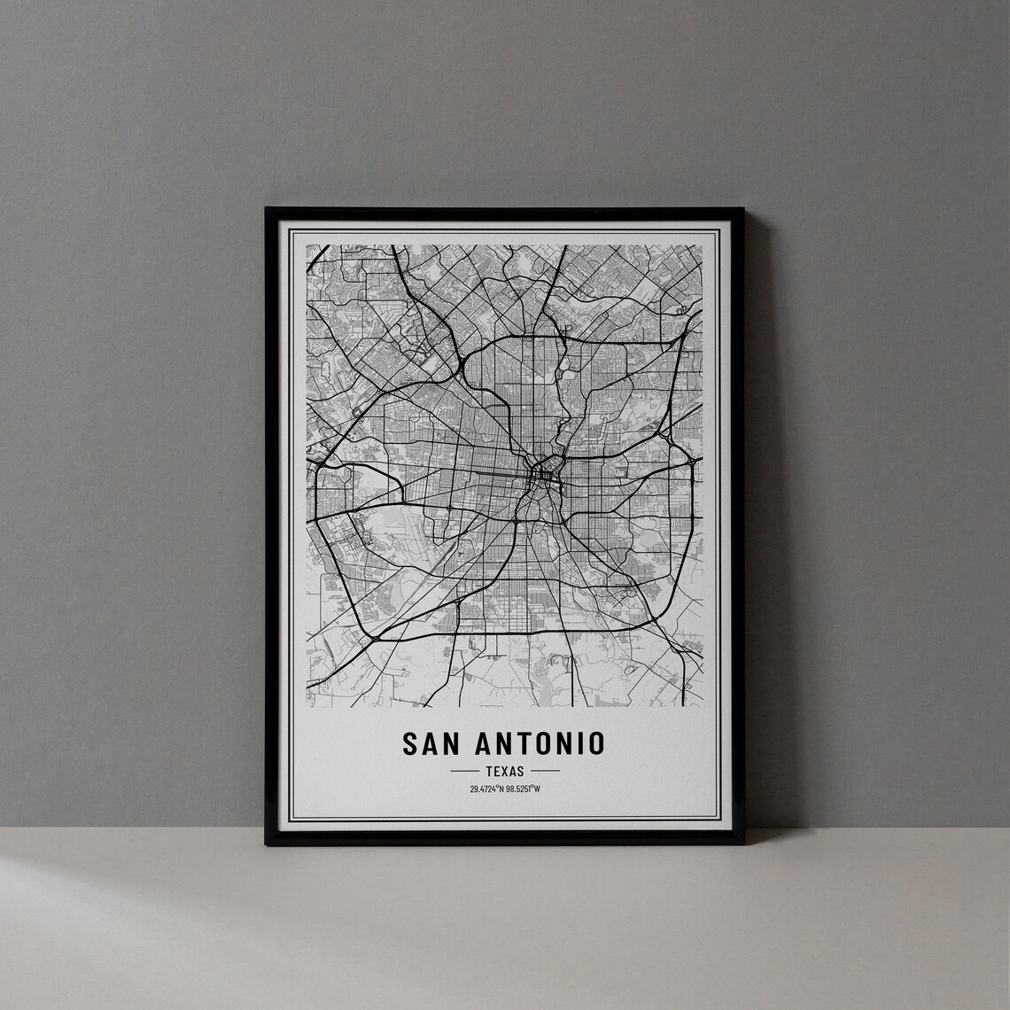 San Antonio Texas Map Art Print, City Coordinates