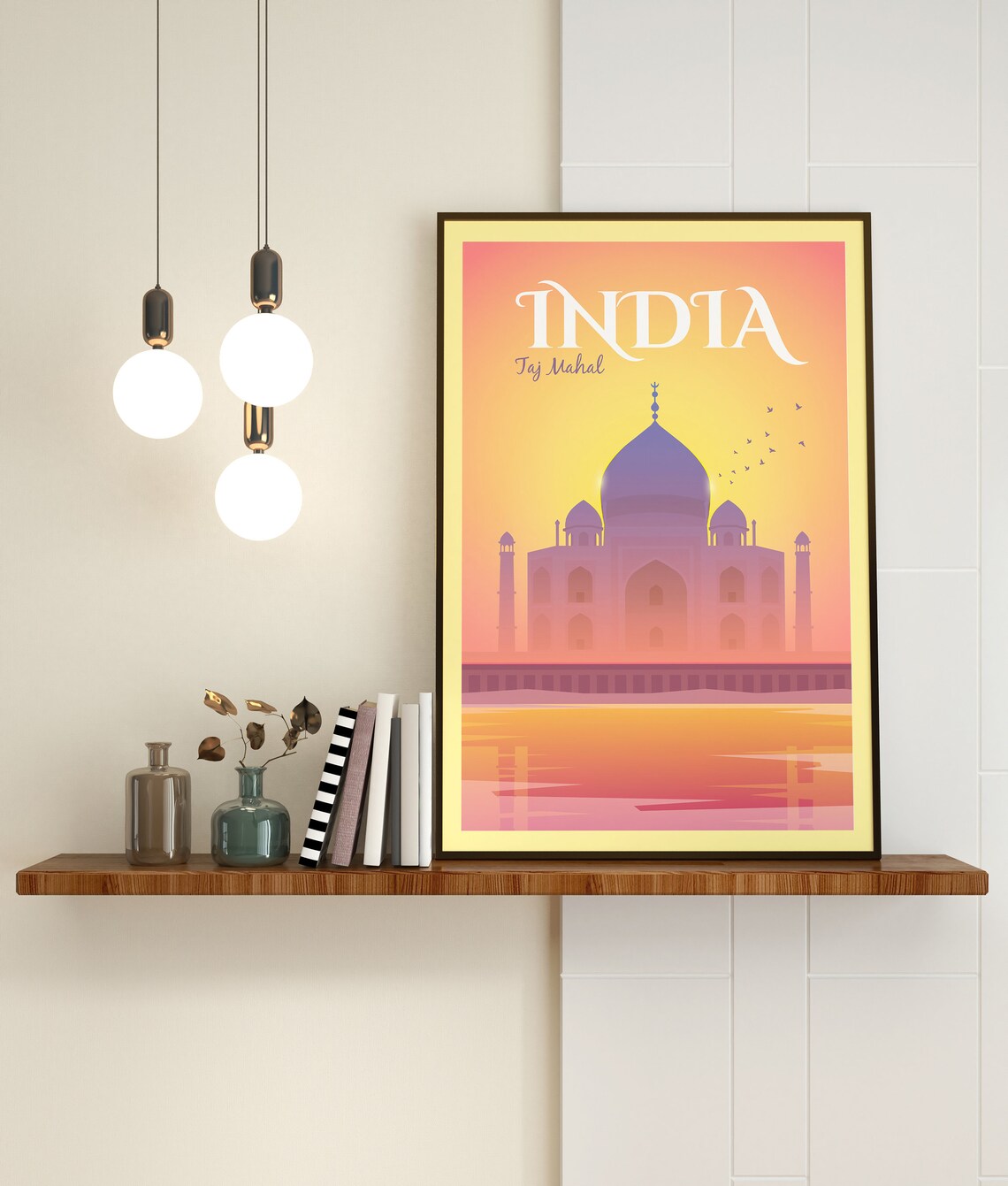 India Taj Mahal Sunrise Silhouette Reflection Agra Travel Poster Art - Image 3