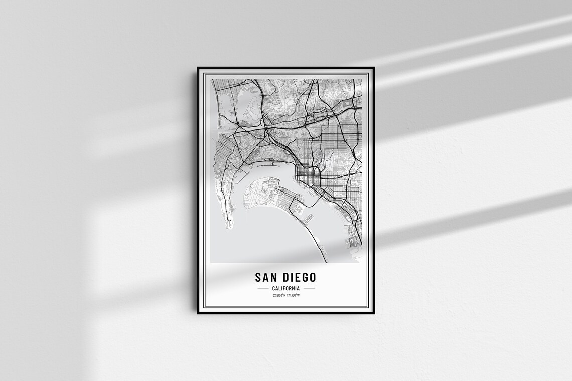 San Diego California City Street Map Minimalist Black White Poster - Image 5