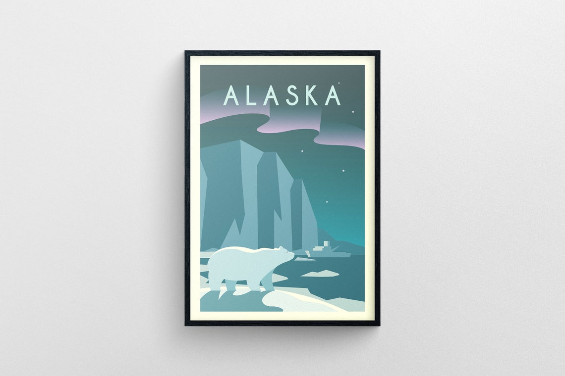 Alaska Polar Bear Northern Lights Arctic Glacier Night Sky Poster - Image 5