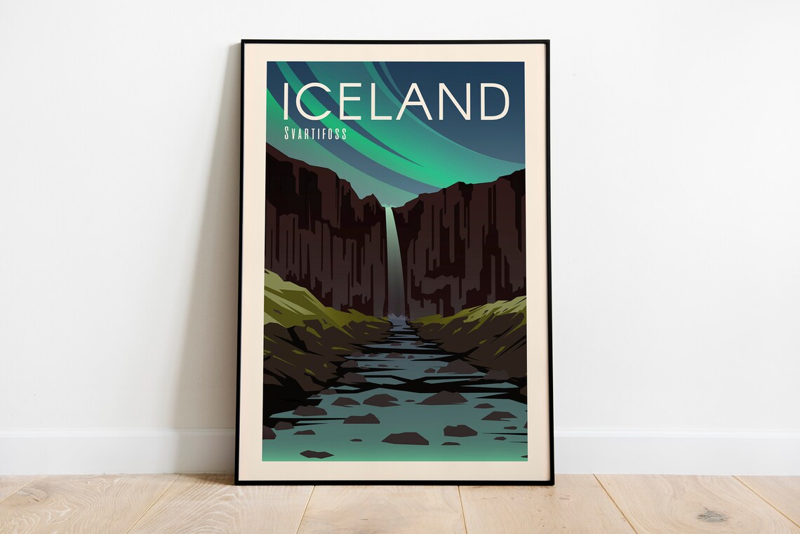Iceland Svartifoss Travel Poster Iceland Gallery Wall Art Iceland Dorm Wall Art Iceland Office Wall Art Iceland Travel Print Iceland