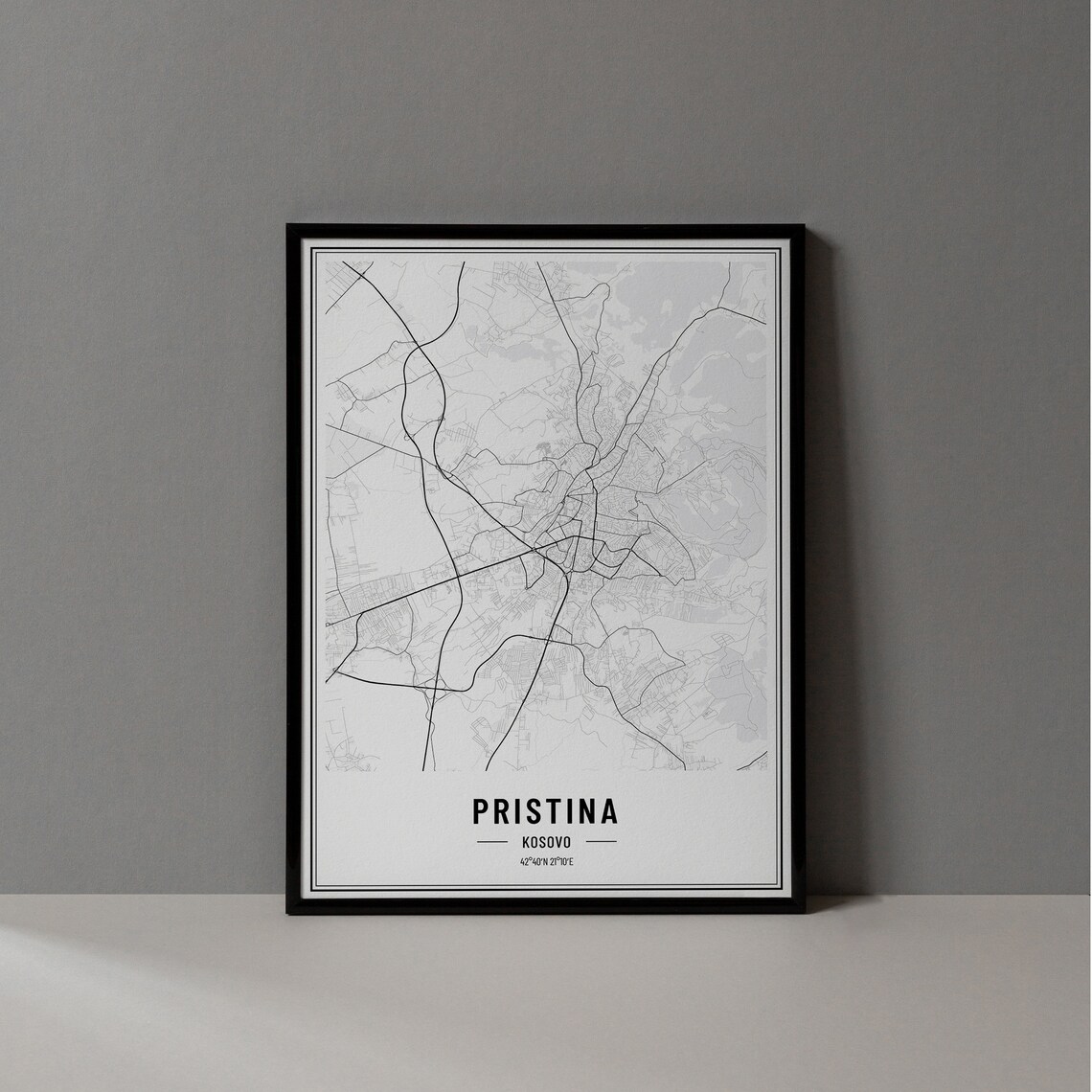 Pristina Kosovo Street Map Black and White Minimalist City Poster