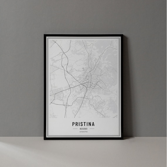 Pristina Kosovo Street Map Black and White Minimalist City Poster