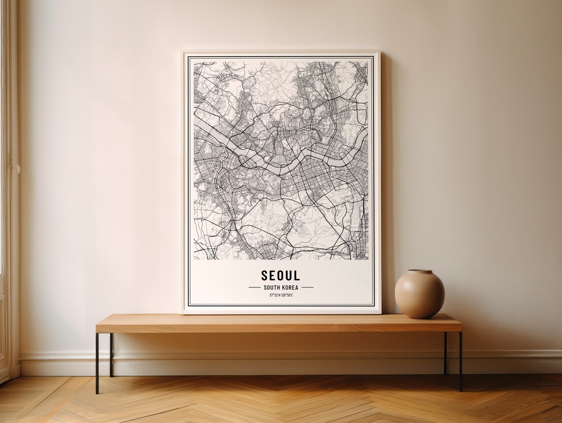 Seoul South Korea Street Map Black and White Minimalist City Poster - Image 4