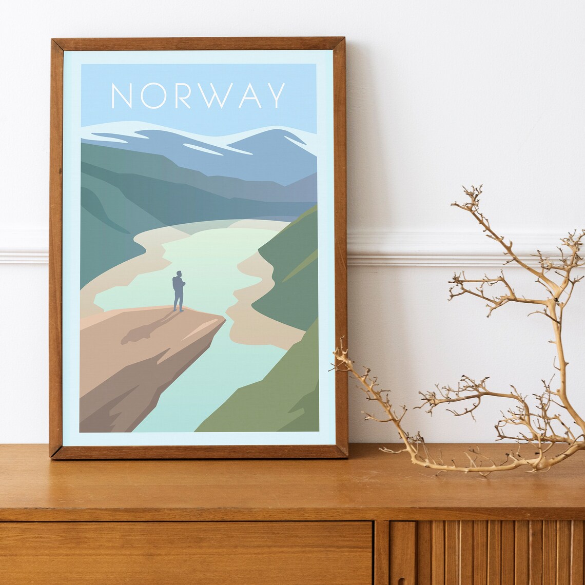 Norway Fjord Cliff Hiker Mountain Lake Adventure Landscape Poster - Image 4
