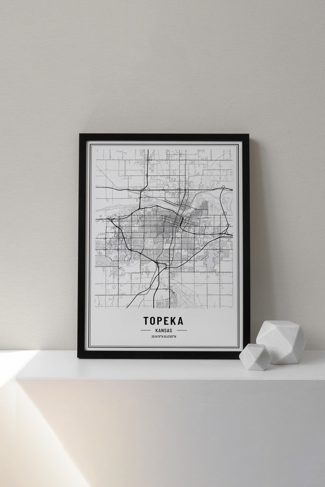 Topeka Kansas Modern Black and White Minimalist City Map Poster - Image 3