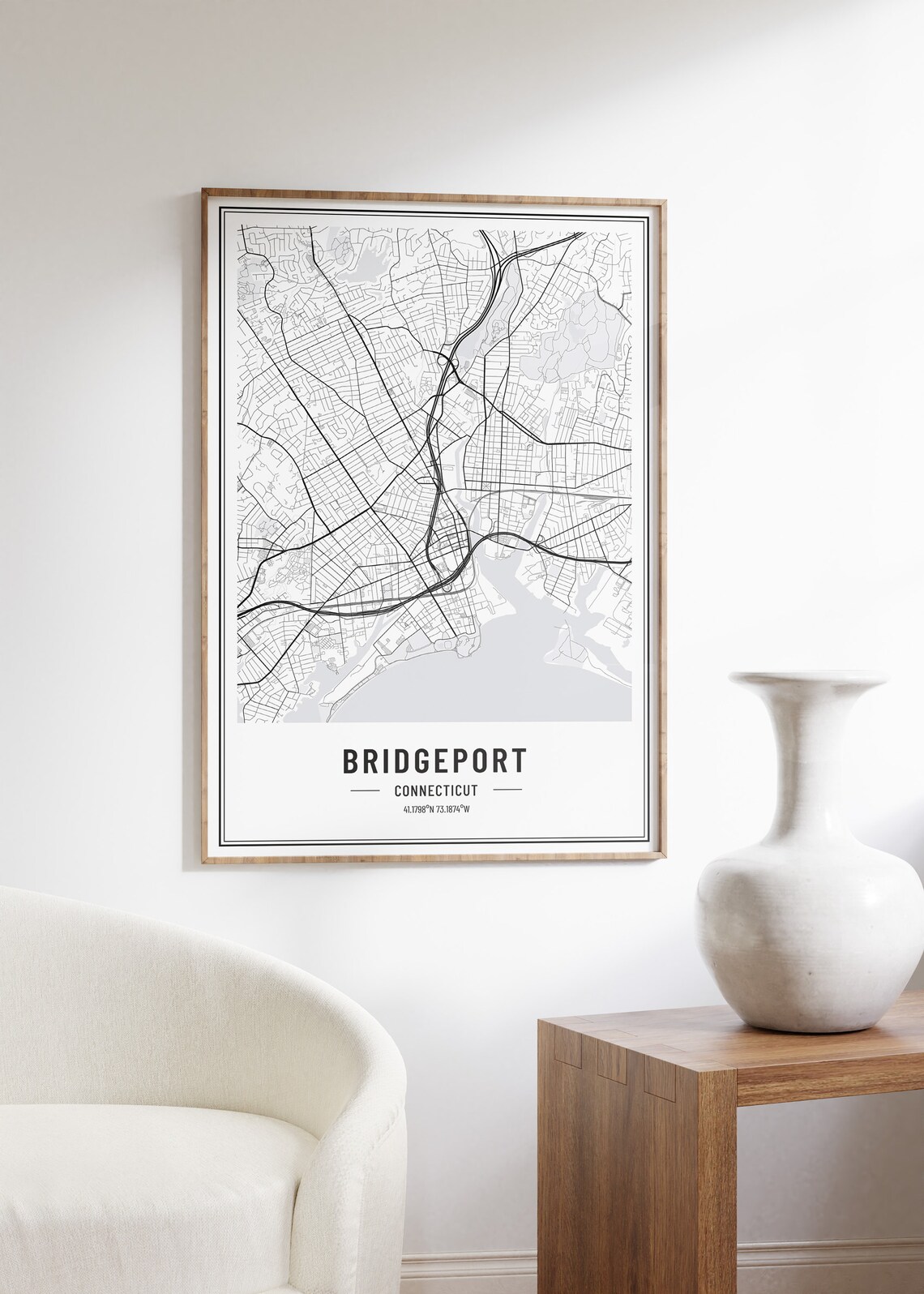 Bridgeport Connecticut Street Map Black and White Minimalist City Poster - Image 5