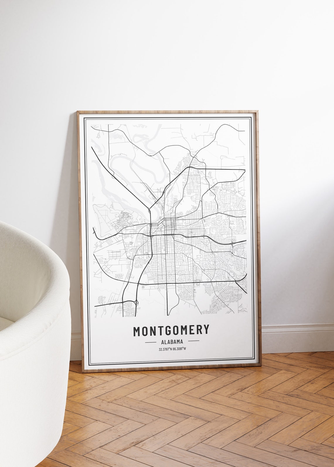 Montgomery Alabama Black and White Minimalist City Map Poster - Image 5