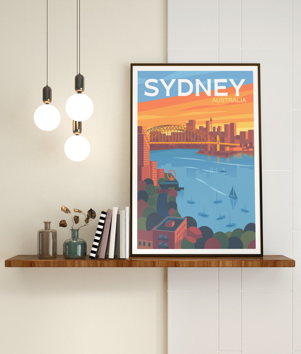 Sydney Harbour Bridge Australia Sunset Sailboats Skyline Poster Art - Image 3