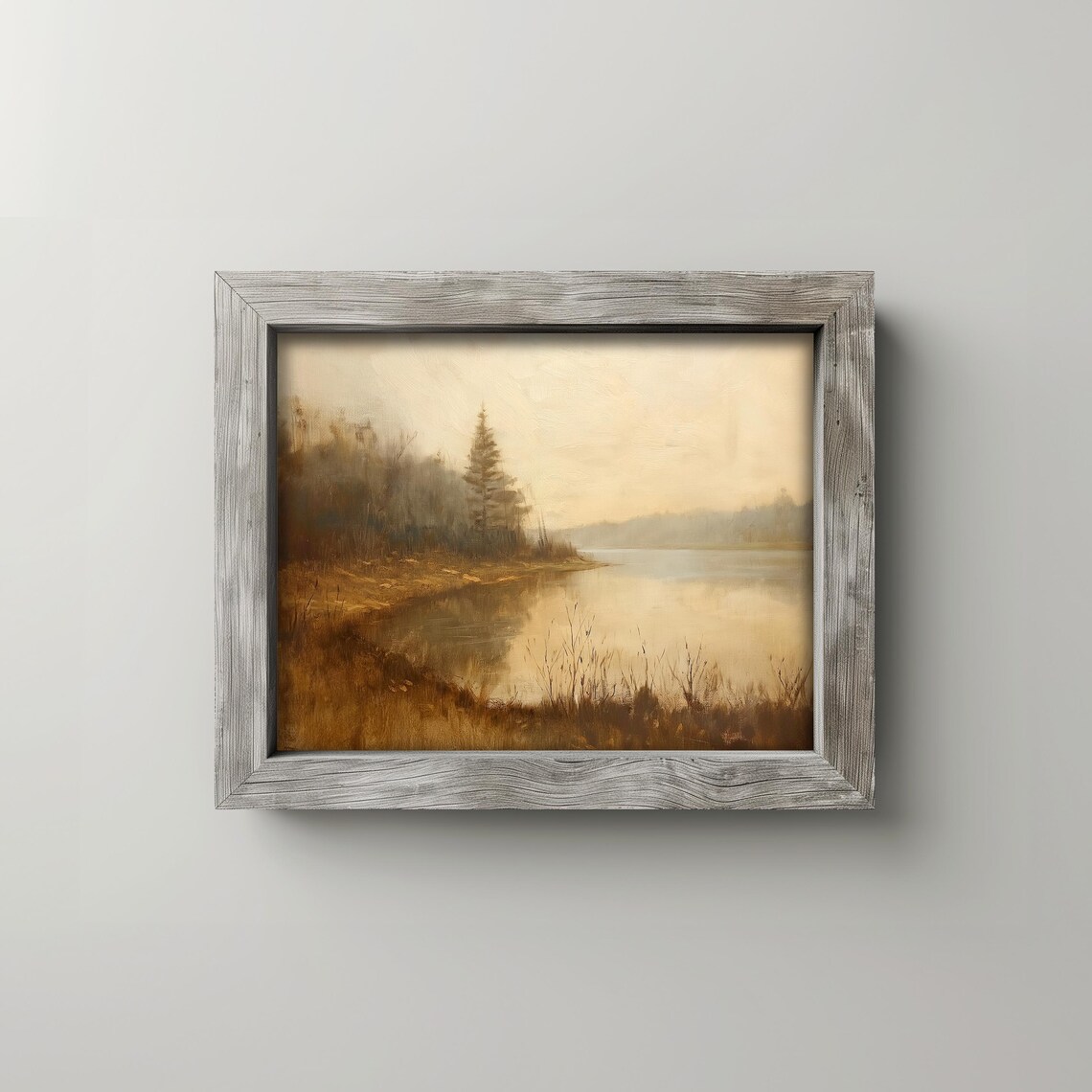 Tranquil River Bend in Autumn Vintage Tonalist Landscape Art Poster