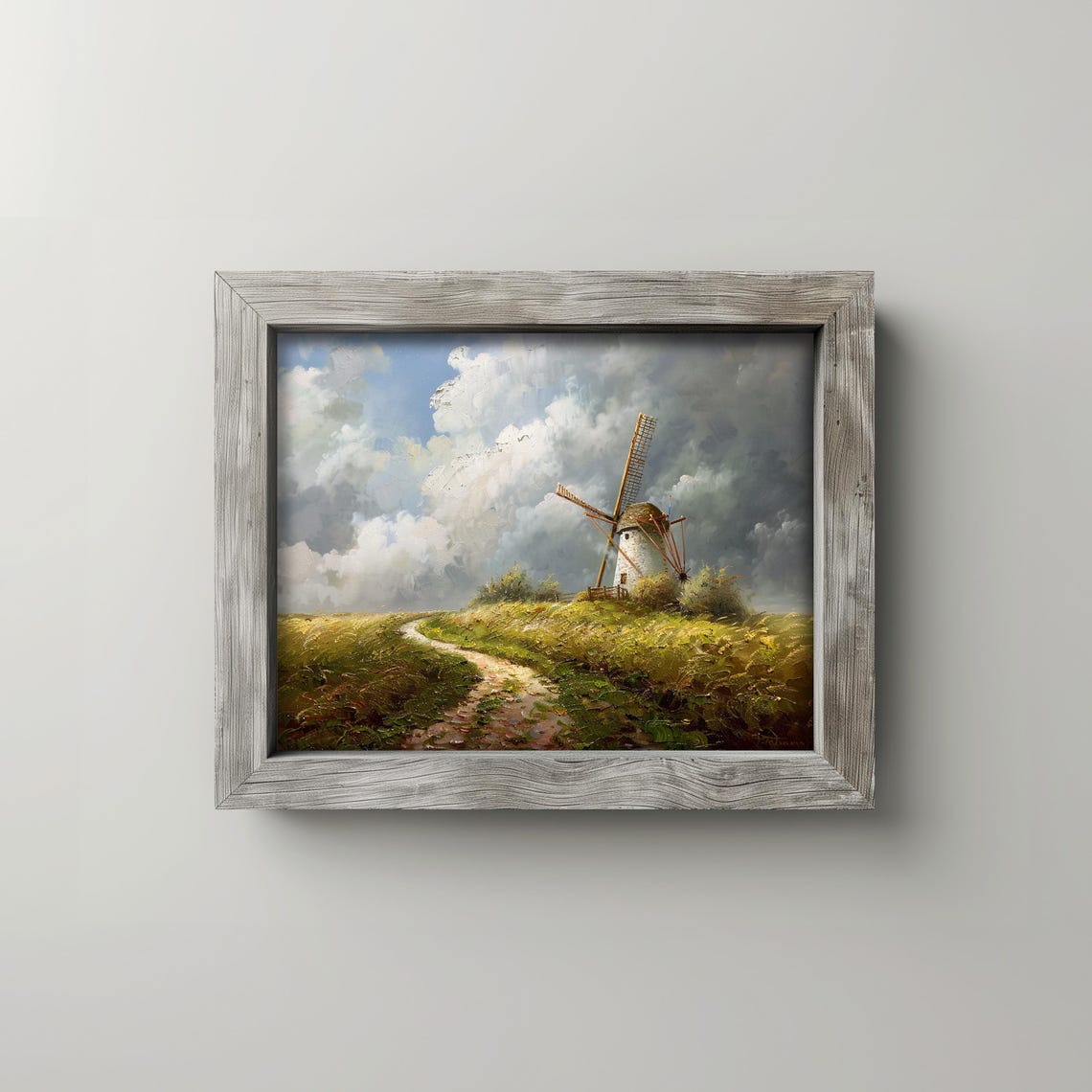Dutch Windmill Hill Dramatic Storm Clouds Oil Painting Poster