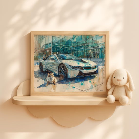 Baby Boy And Dog Watercolor Art Nursery Wall Decor City Street Scene For Kids Room