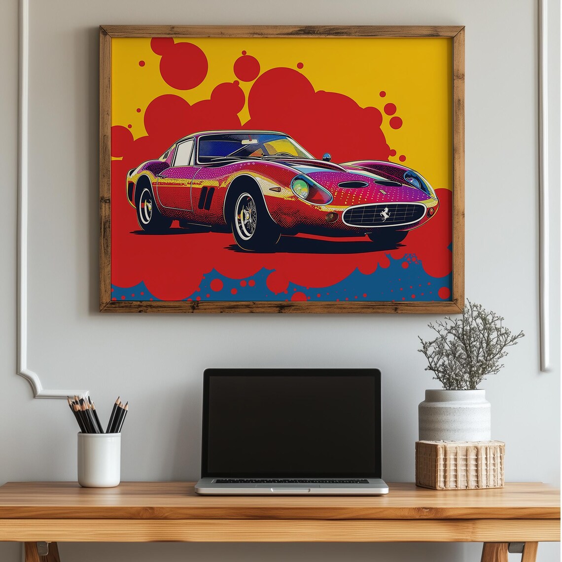 Red Ferrari 250 GTO Classic Italian Race Car Pop Art Style Poster