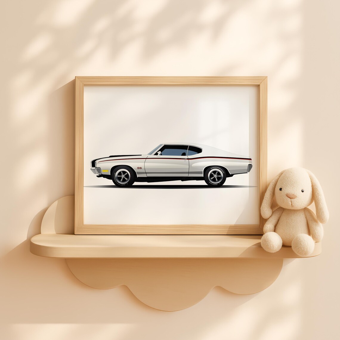White Classic SS Muscle Car Nursery Poster Vintage Baby Boy Room Decor