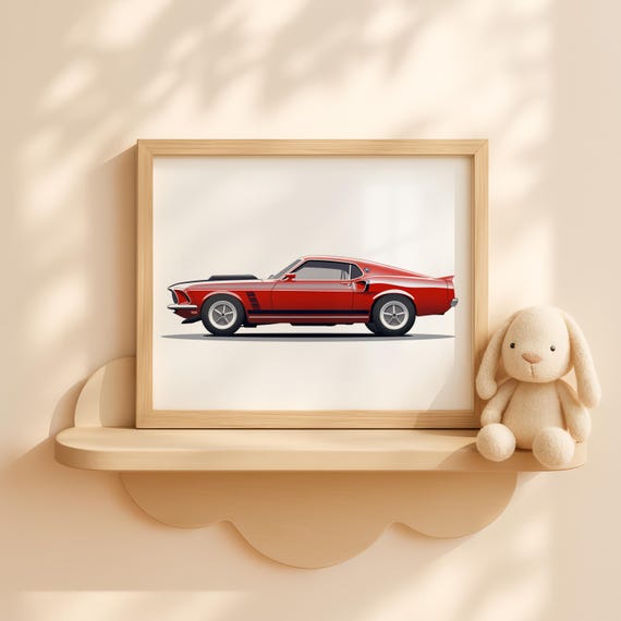 Red Vintage Car Wall Art Nursery Baby Boy Room Decor Retro Vehicle Poster Toddler Artwork Print