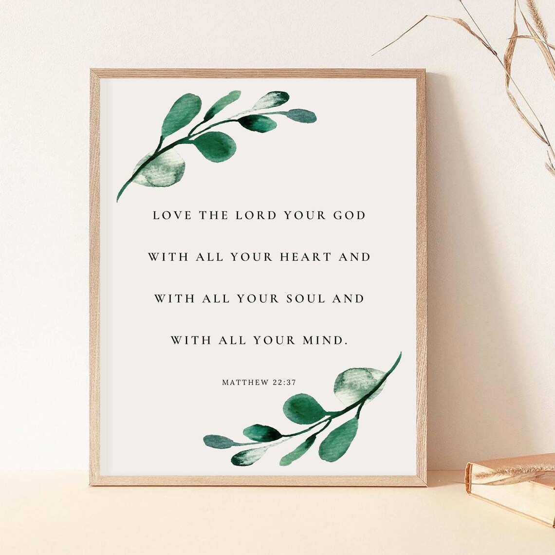Love the Lord Your God Matthew 22:37 Eucalyptus Scripture Poster - Image 2