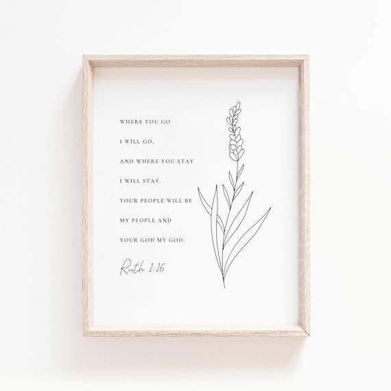 Ruth 1:16 Botanical Scripture Art Print, Christian Home Decor