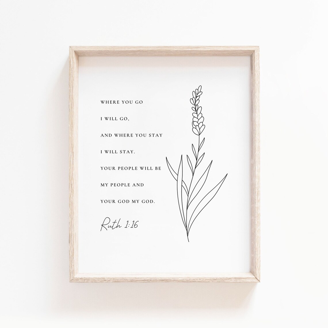 Ruth 1:16 Botanical Scripture Art Print, Christian Home Decor