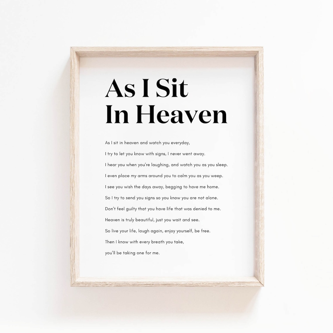 As I Sit In Heaven Christian Poem, Memorial Art Print