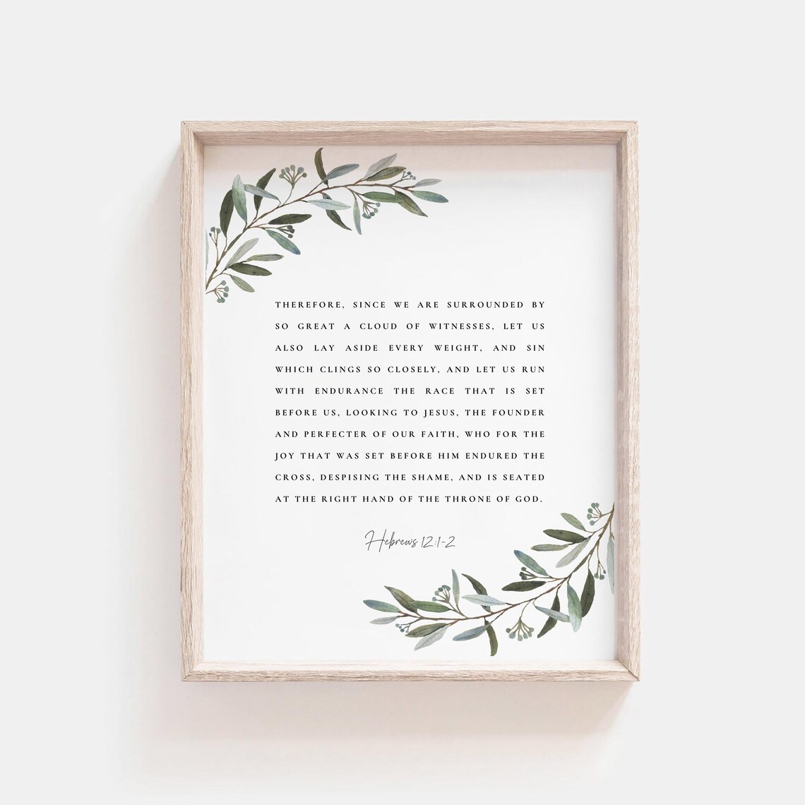 Hebrews 12:1-2 Bible Verse Print, Botanical Scripture