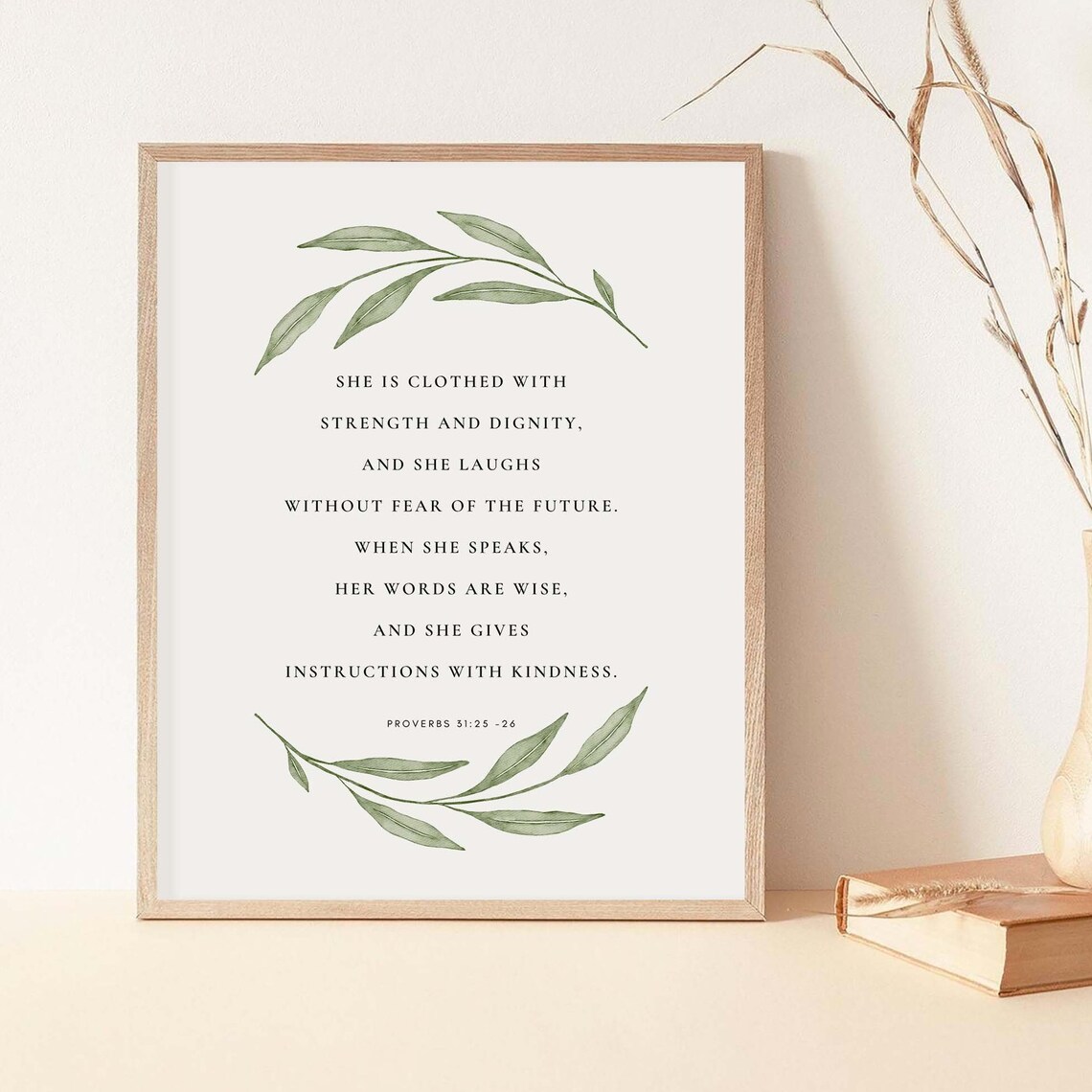 Proverbs 31:25-26 Scripture Art Print, Christian Botanical - Image 2