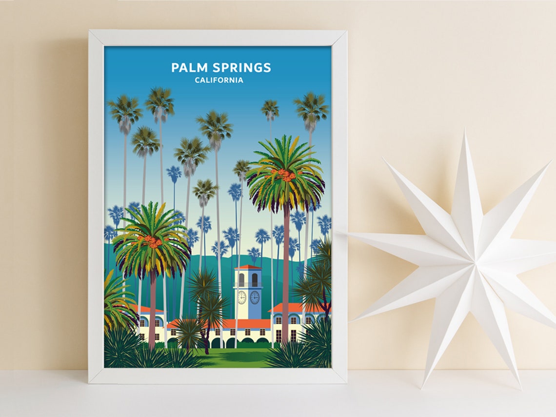 Palm Springs California Palm Trees and Clock Tower Travel Poster - Image 3