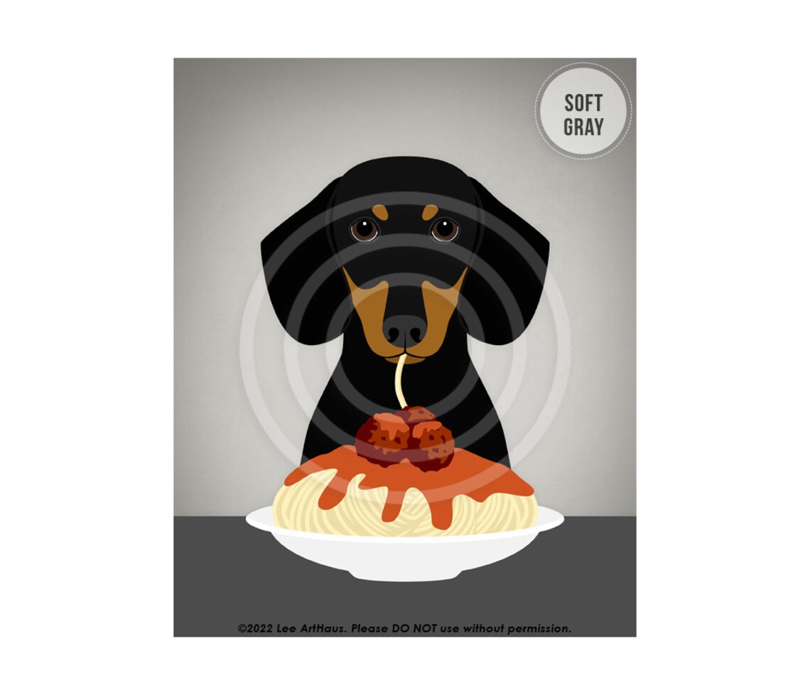 Dachshund Eating Spaghetti And Meatballs Cute Funny Dog Food Poster