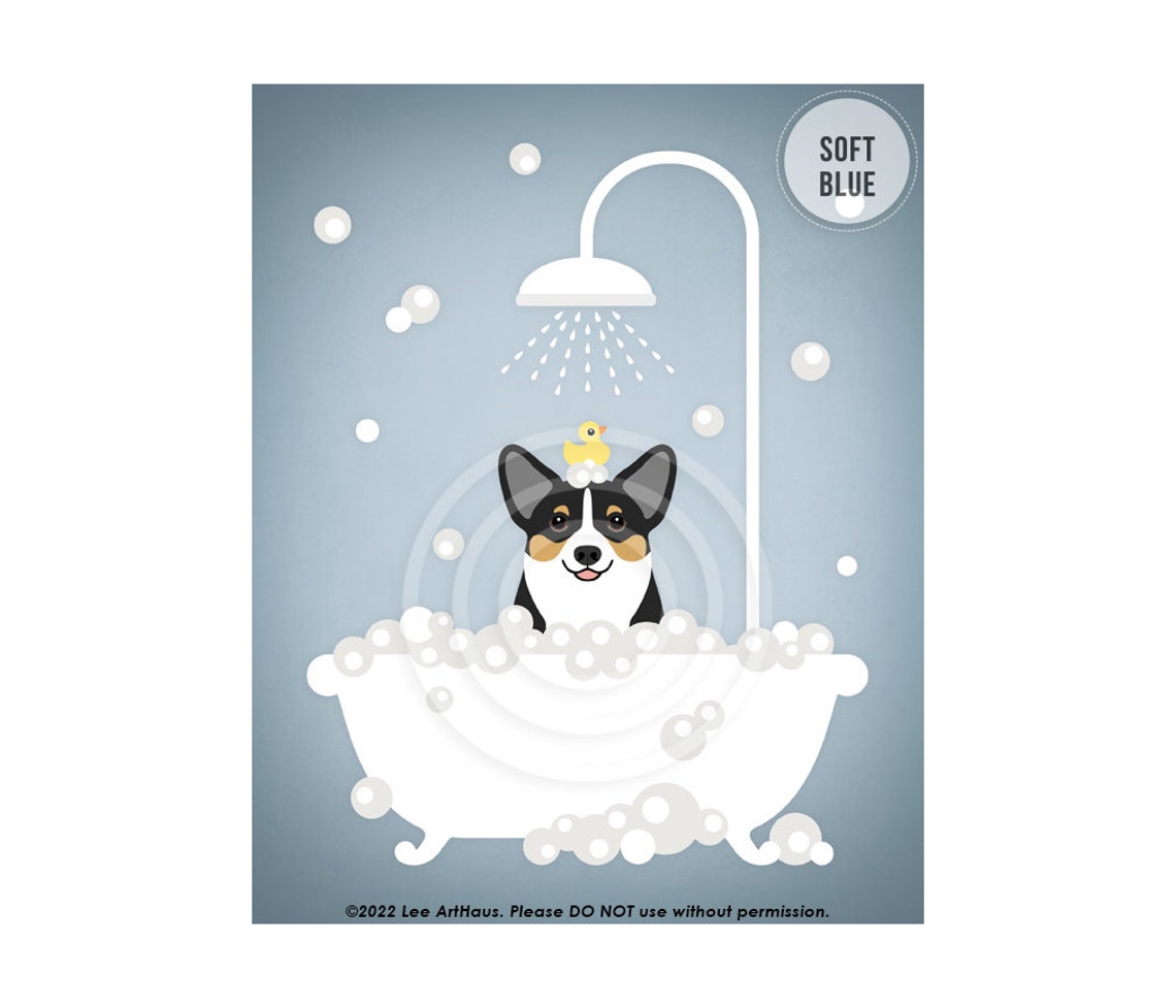 Black and Tan Corgi Taking Bubble Bath With Rubber Duck Poster - Image 2