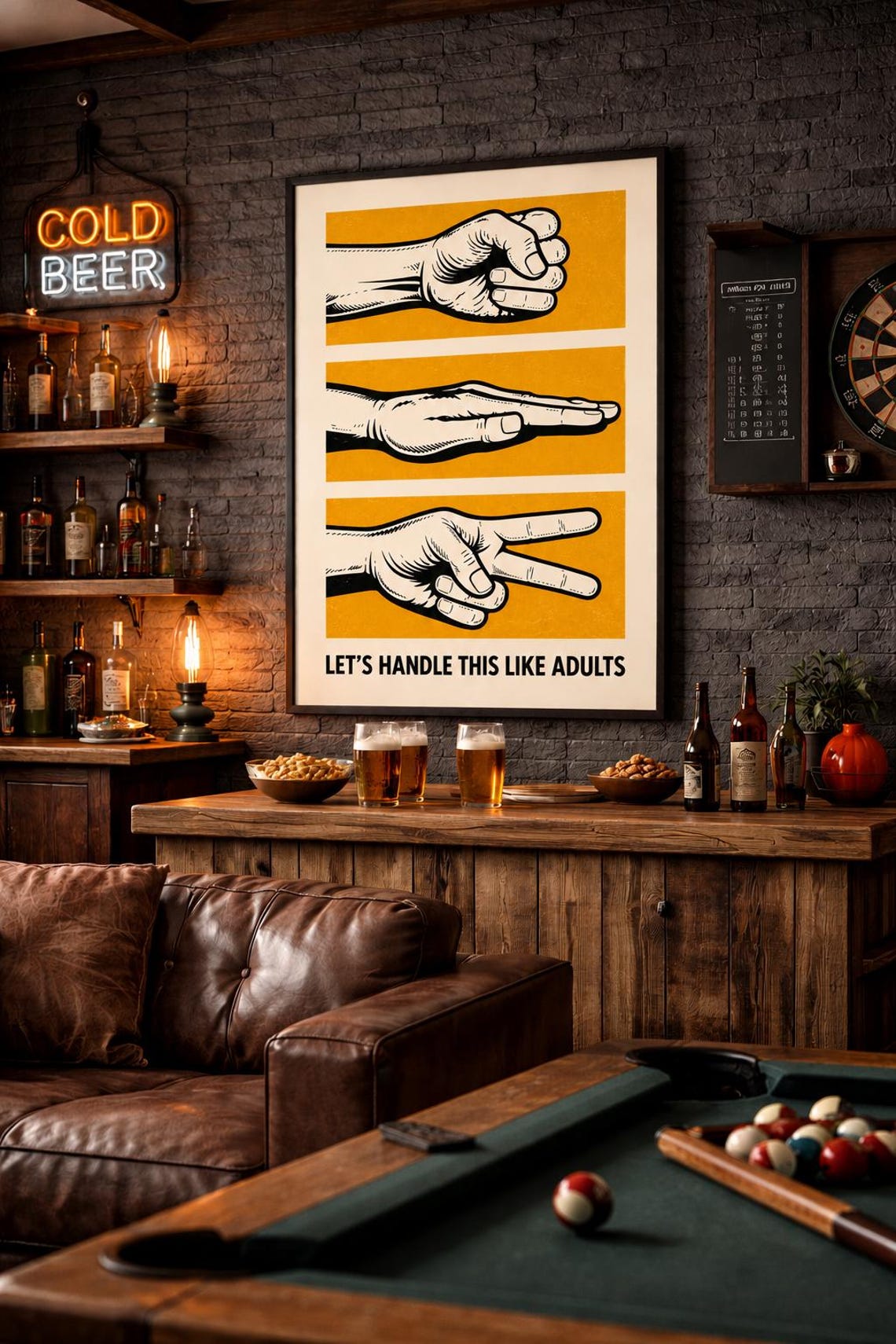 Retro Rock Paper Scissors Print Mustard Office Humor Wall Art - Image 5