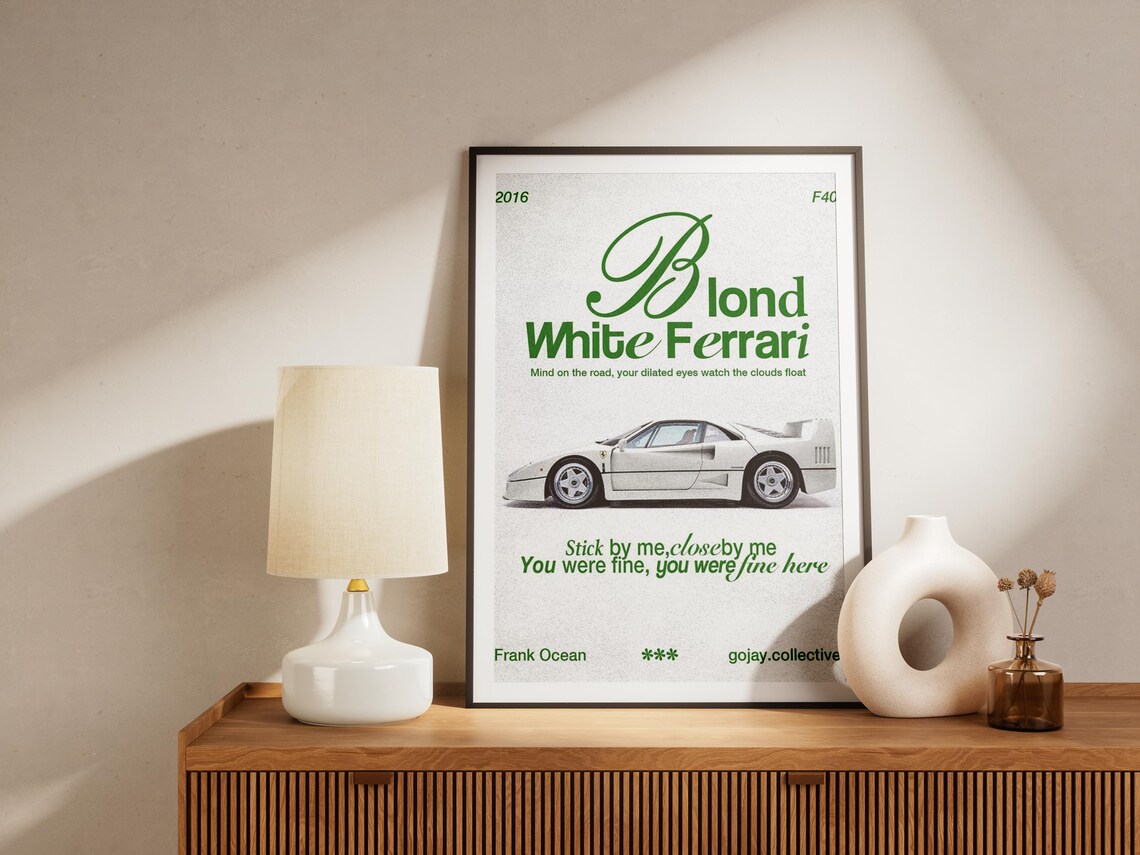 Frank Ocean White Ferrari F40 Blond Green Lyric Minimalist Art Poster - Image 2