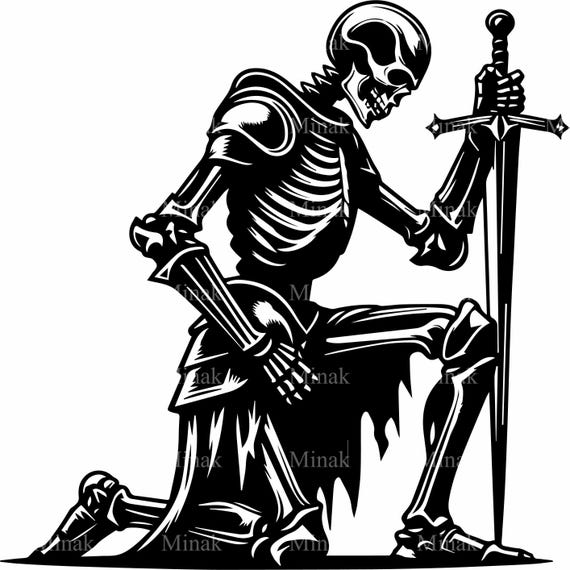 4 Kneeling Skeleton Warrior Svg Medieval Undead Knight With Sword Gothic Fantasy Silhouette Cut File