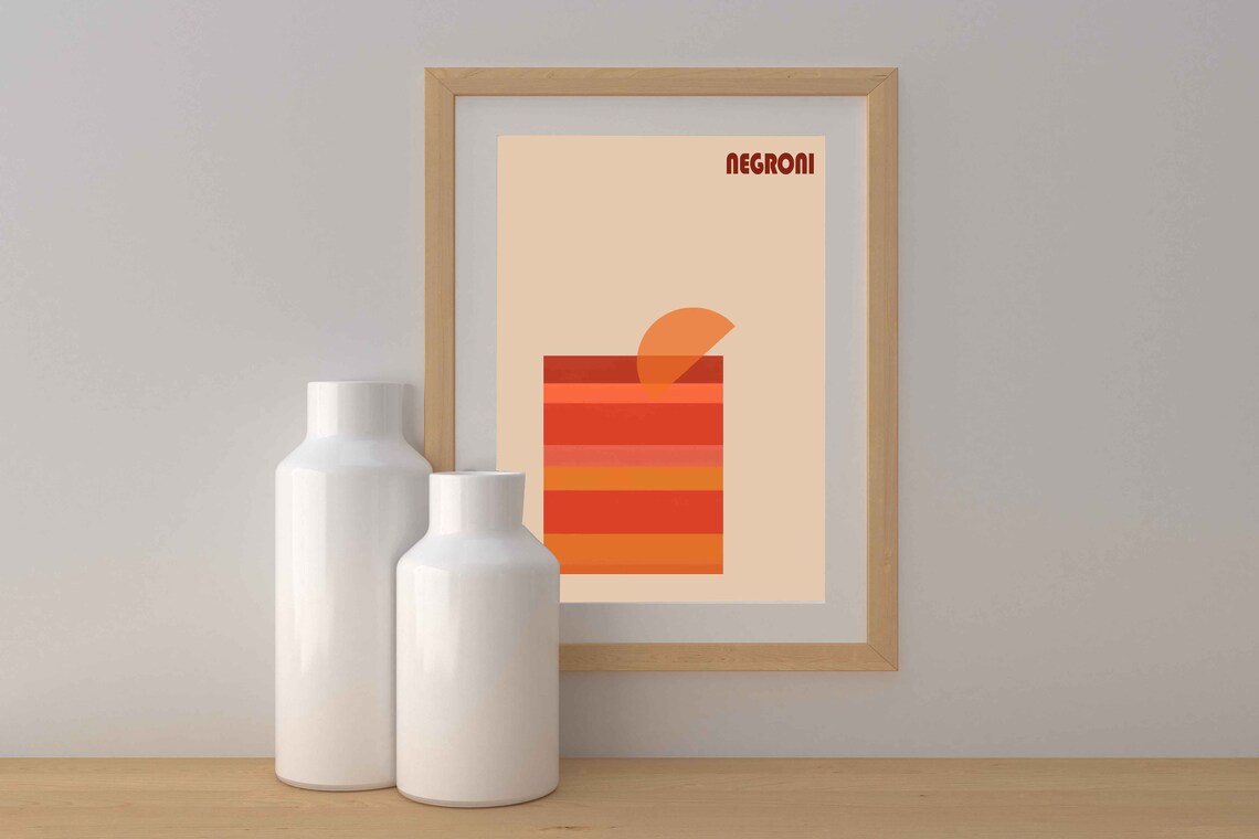 Negroni Retro Striped Glass Beige Minimalist Cocktail Bar Art Poster - Image 2