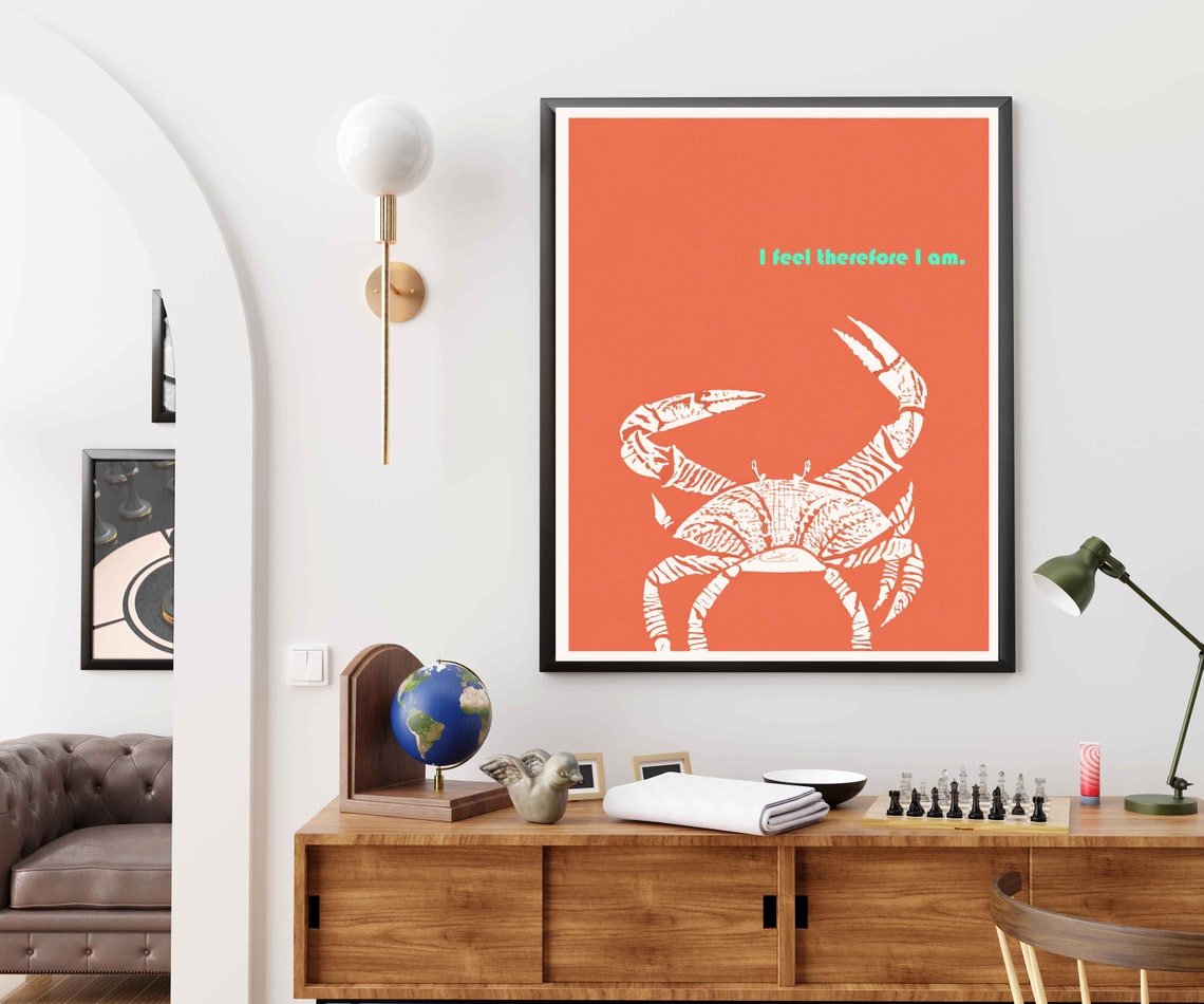 I Feel Therefore I Am Crab Quote Funny Coastal Terracotta Beach Poster - Image 2