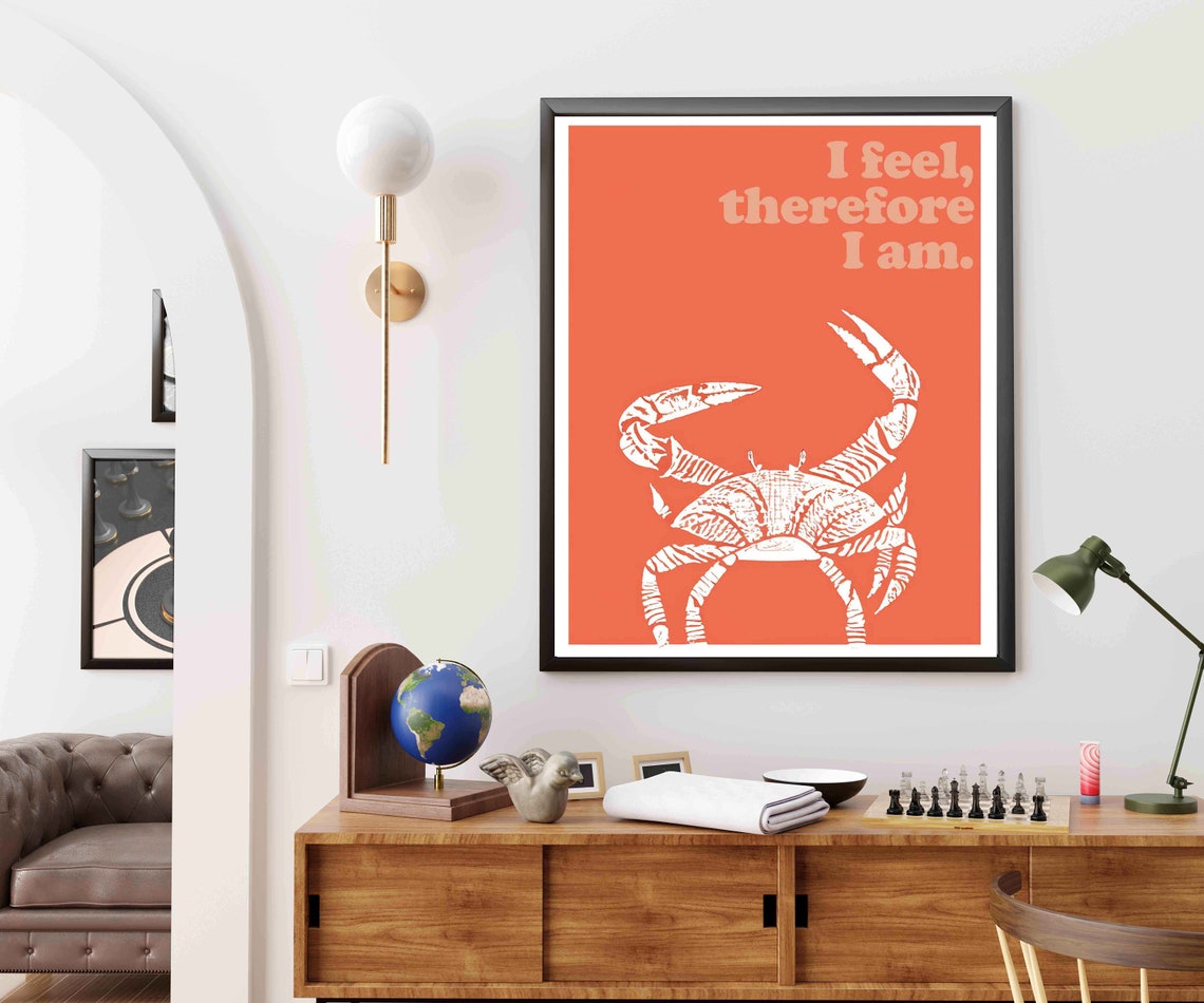 I Feel Therefore I Am Crab Quote Funny Beach Coastal Design Poster - Image 2