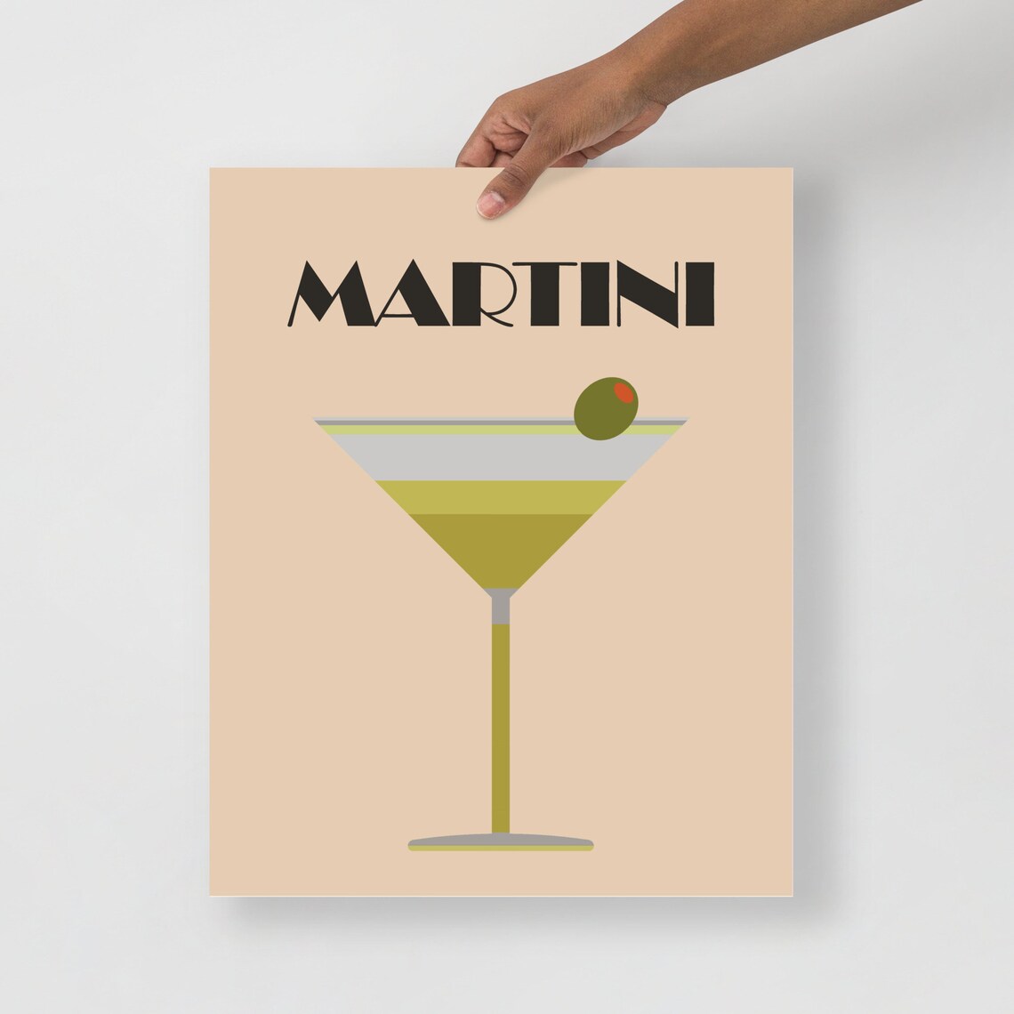 Martini Cocktail Art Deco Olive Glass Retro Beige Bar Cart Art Poster