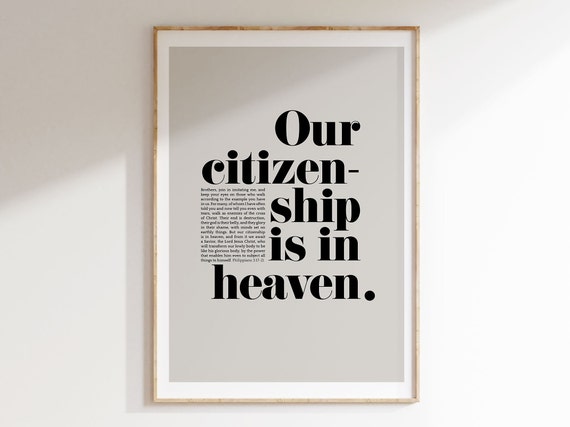 Philippians 320 21 Our Citizenship Is In Heaven Bible Verse Wall Art Christian Art Modern Minimalist Contemporary Scripture Home Decor