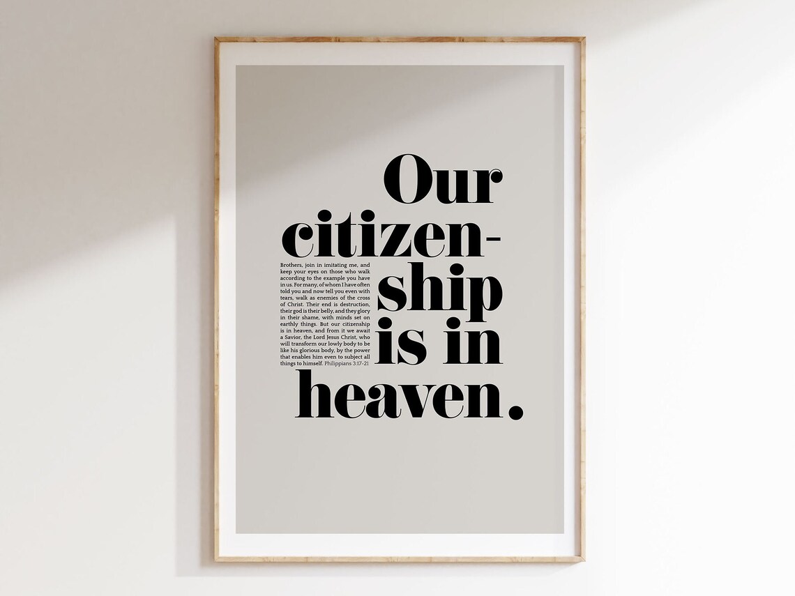 Philippians 3:20 Our Citizenship Is In Heaven Bible Verse Poster Decor