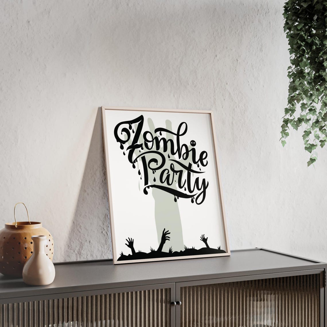Zombie Party Spooky Dripping Script Undead Graveyard Hands Poster