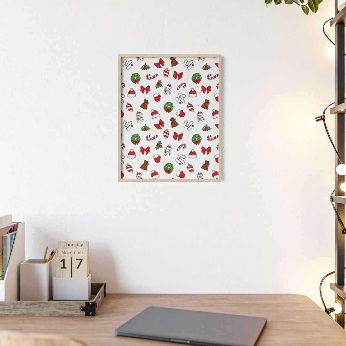 Mini Christmas Symbols Cute Pattern Candy Cane Bow Snowman Poster - Image 2