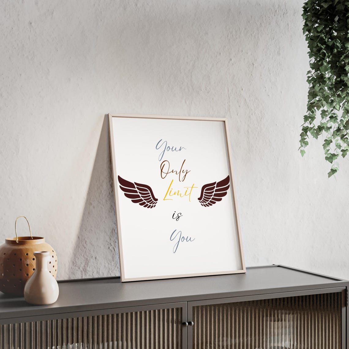 Your Only Limit Is You Maroon Angel Wings Script Quote Poster
